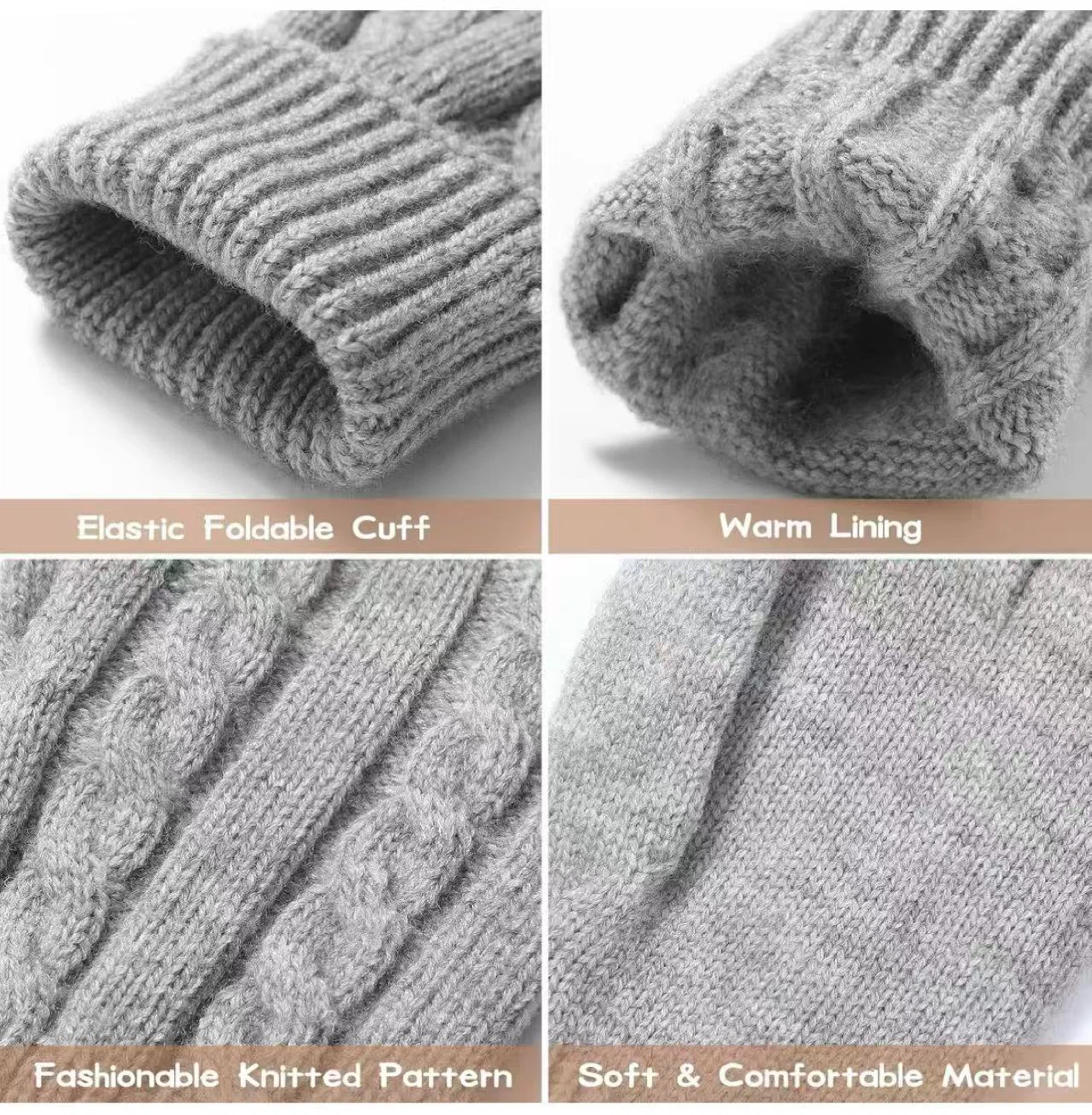 Wool Knit Gloves - Gray & Black - photo 4