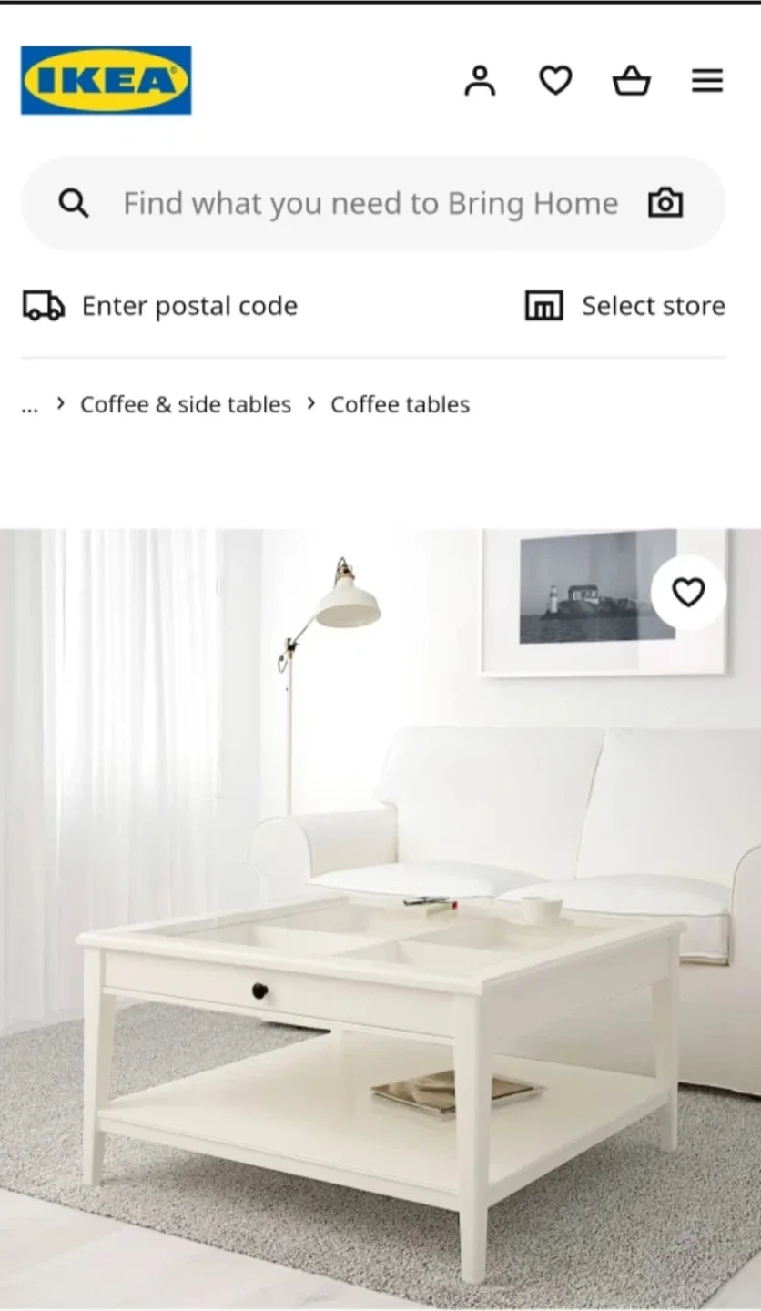 IKEA Coffee table, white/glass, 93x93 cm (36 5/8x36 5/8 " image indicator(10)