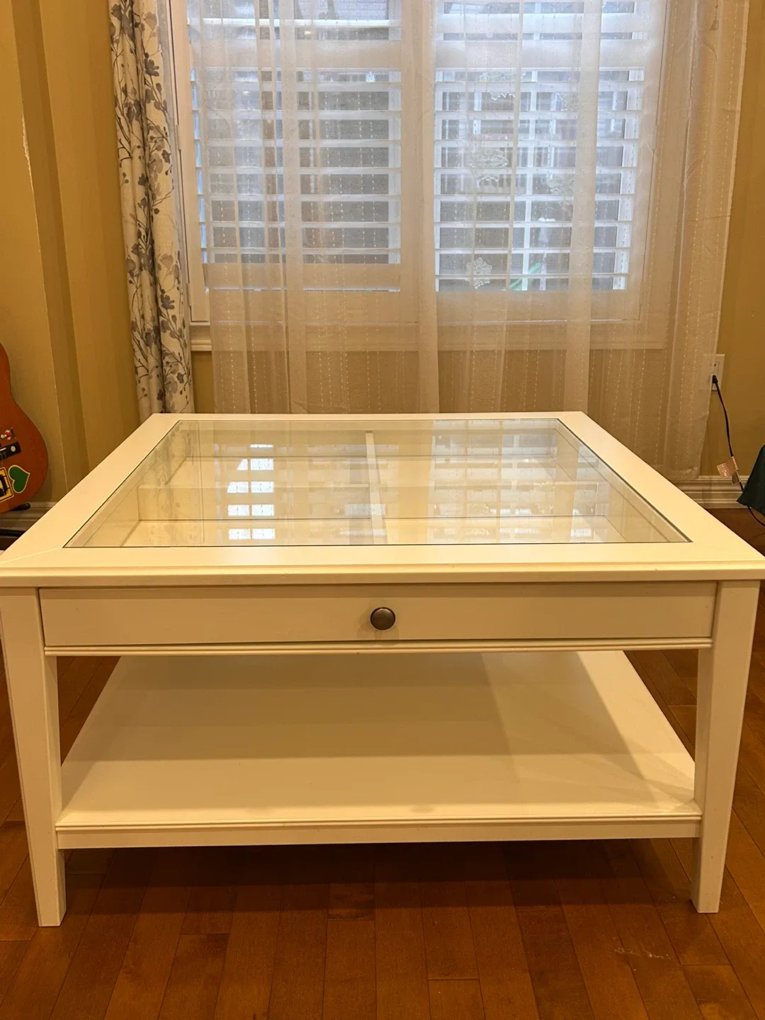 IKEA Coffee table, white/glass, 93x93 cm (36 5/8x36 5/8 "