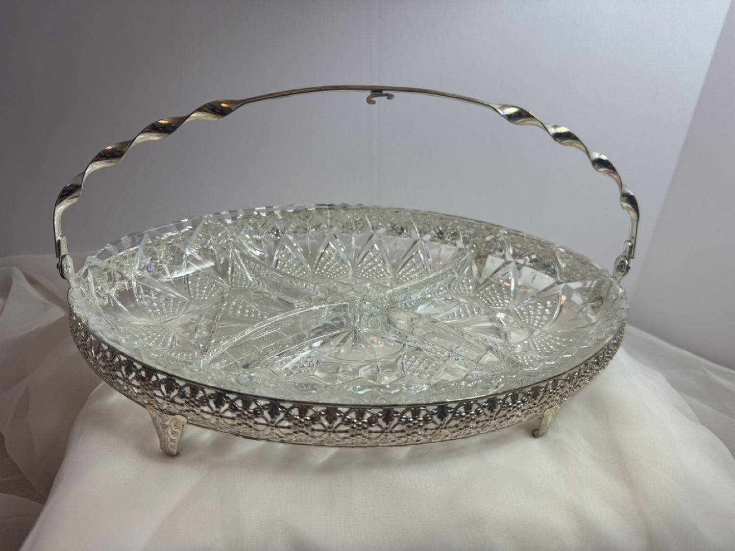 Vintage France Glass Serving Tray with Handle