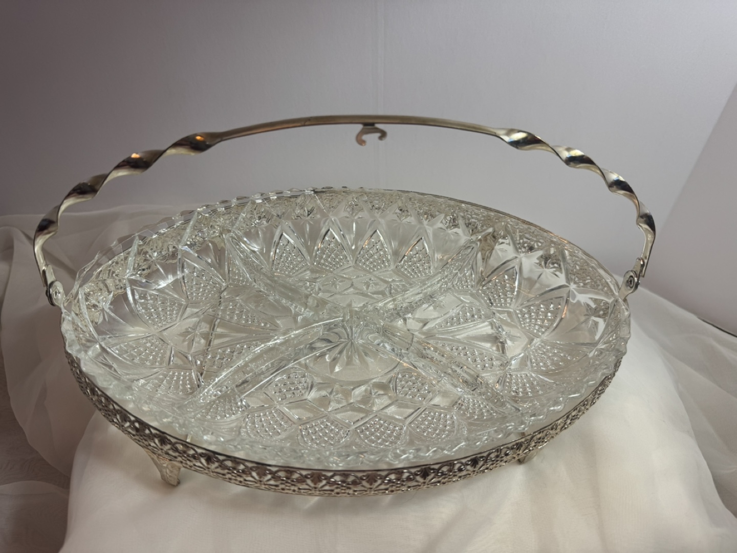 Vintage France Glass Serving Tray with Handle - photo 3