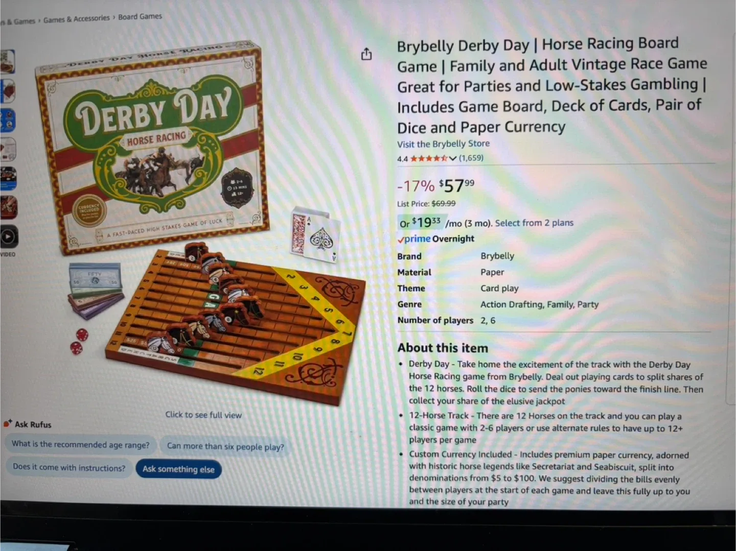 New Brybelly Derby Day Horse Racing Board Game image indicator(4)