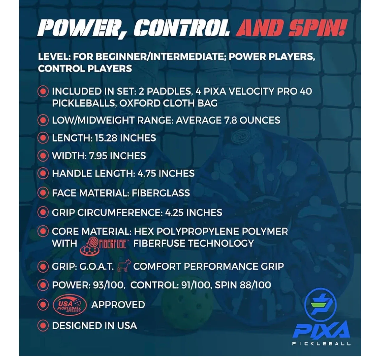 PIXA Radiant Strike Pickleball Paddle Set (New) image indicator(3)