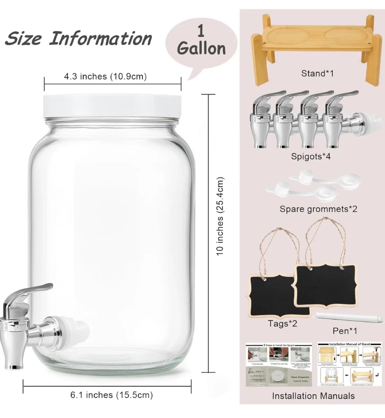 New 2-Pack Glass Drink Dispensers with Stand, 1 Gallon image indicator(2)