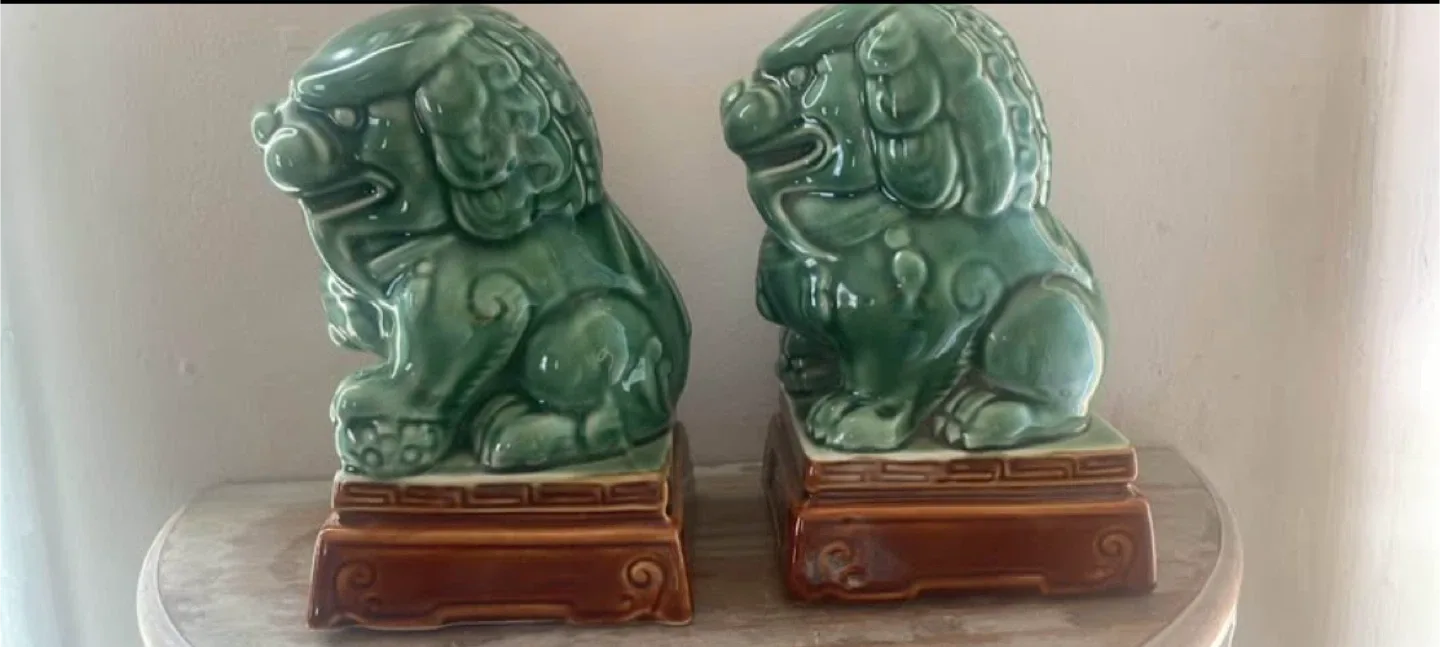 Pair of Green Ceramic Foo Dogs image indicator(3)