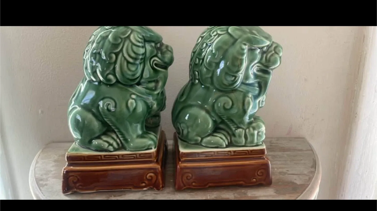 Pair of Green Ceramic Foo Dogs image indicator(2)