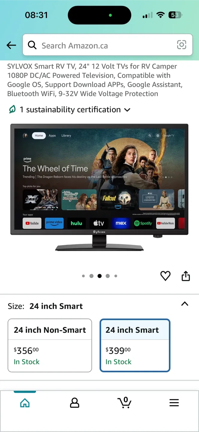 Sylvox 24" Smart RV TV - Google OS, 12 Volt