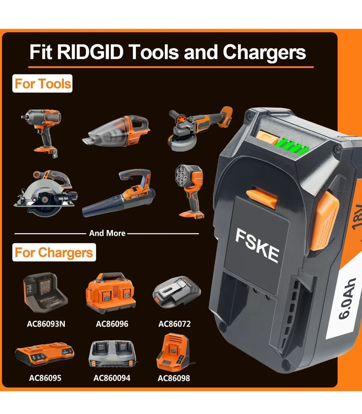 FSKE 18V 6.0Ah Battery for RIDGID Tools image indicator(3)