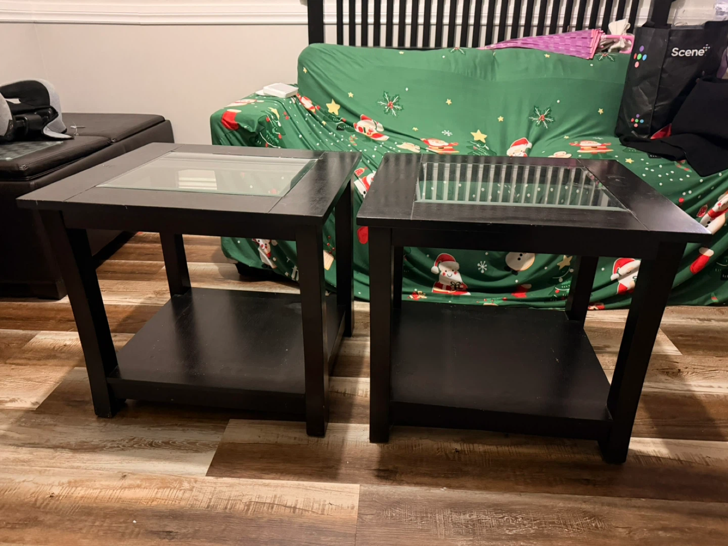 Set of 2 Black End Tables with Glass Inserts - photo 2
