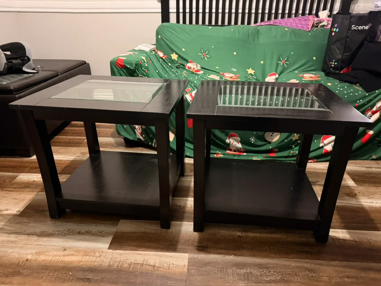 Set of 2 Black End Tables with Glass Inserts image indicator(2)