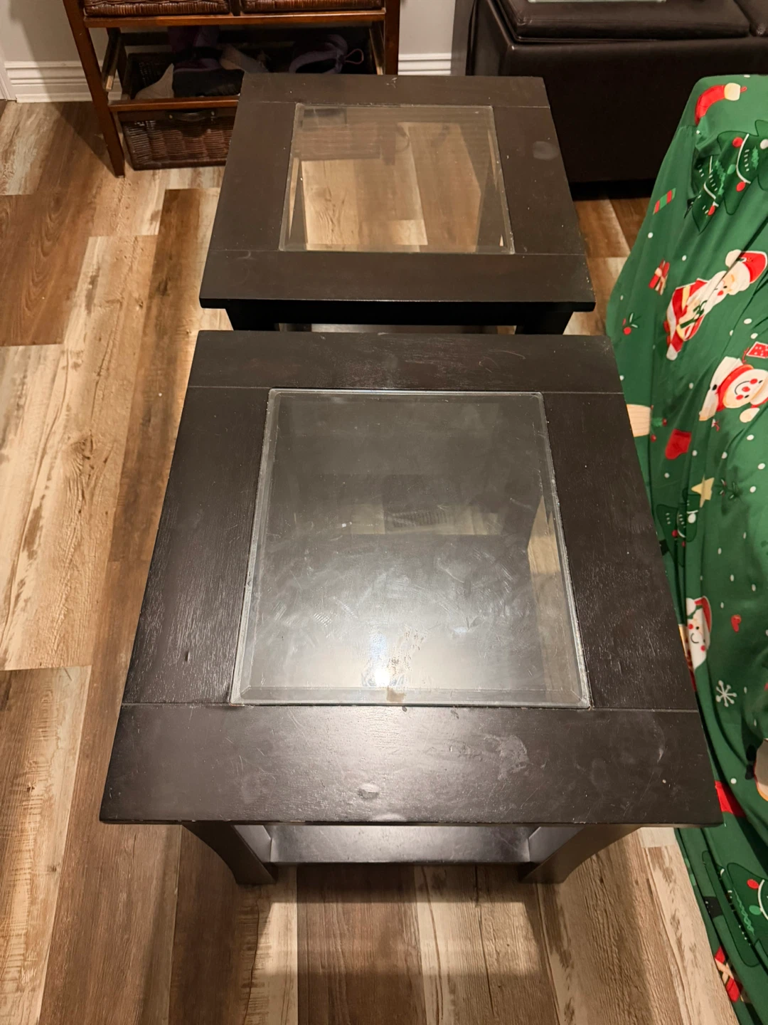 Set of 2 Black End Tables with Glass Inserts