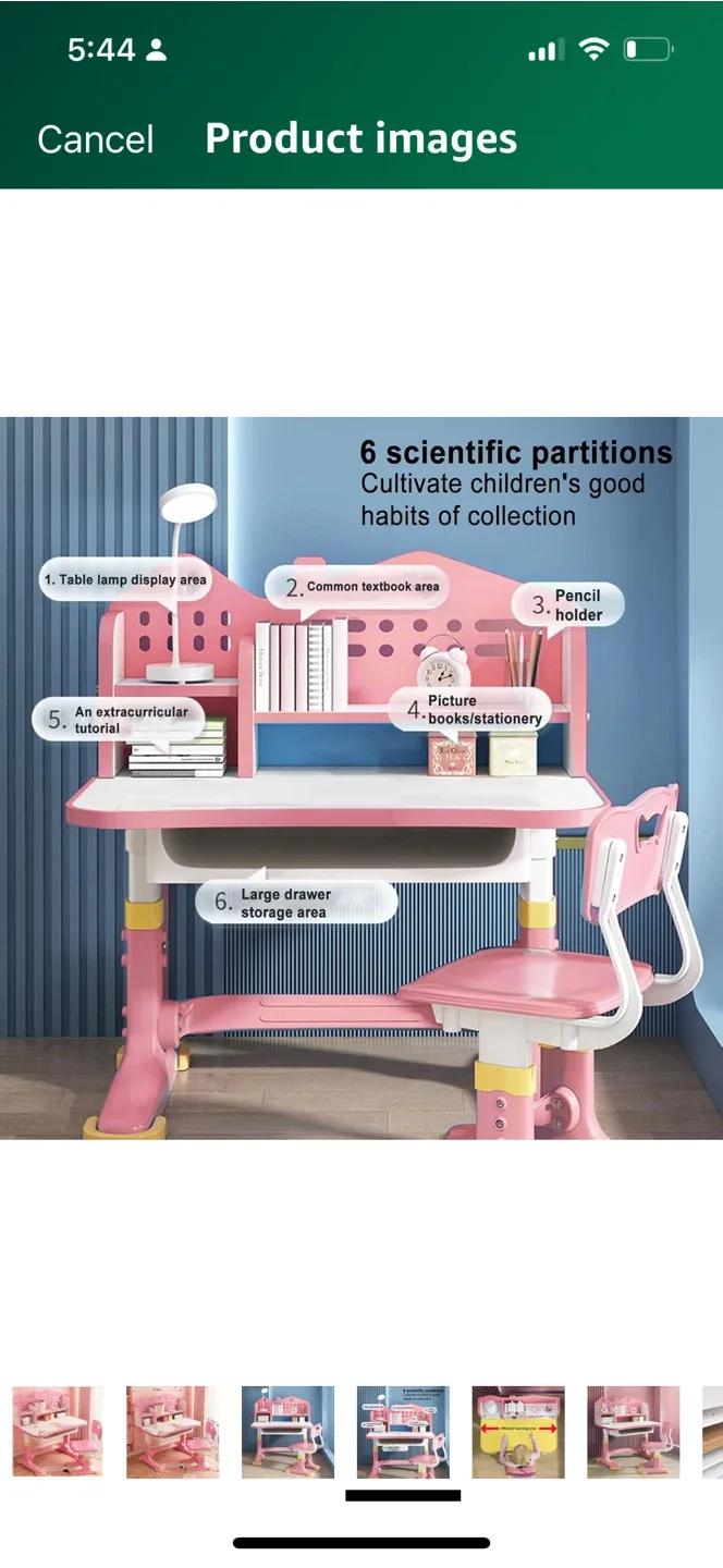 Altsuceser Kids Study Desk & Chair Set - Pink image indicator(2)
