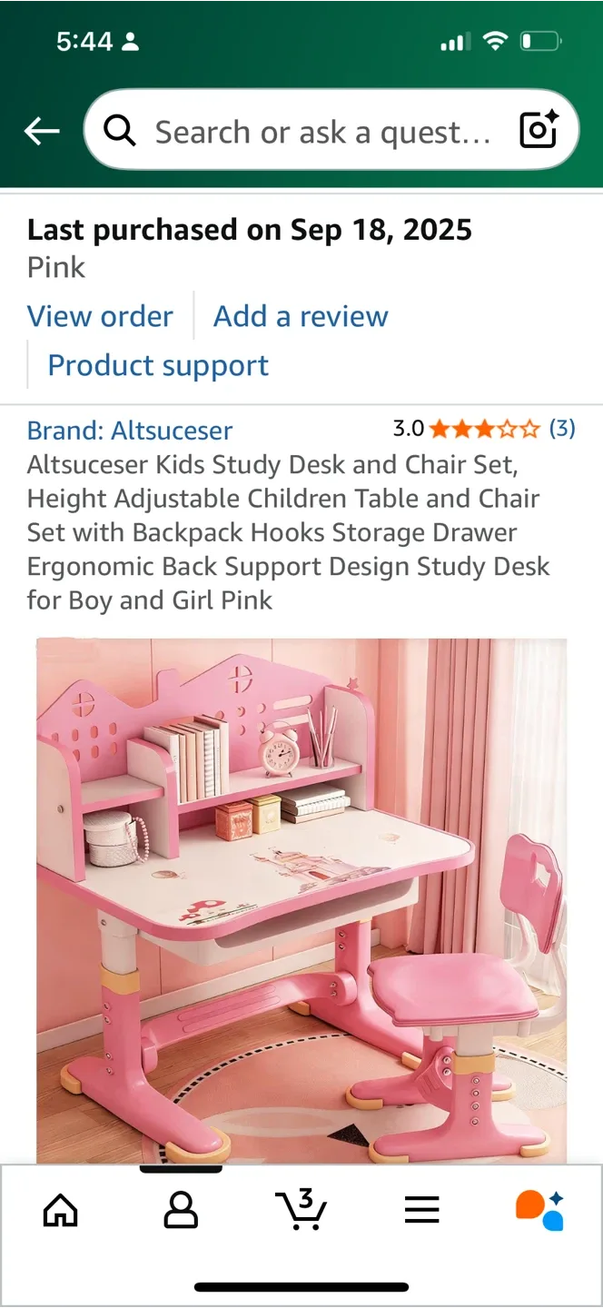 Altsuceser Kids Study Desk & Chair Set - Pink image indicator(3)