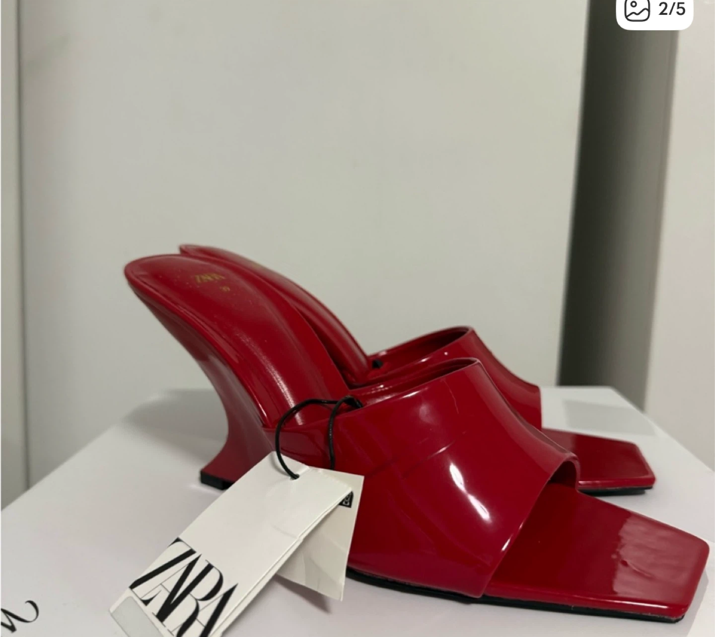 Zara Red Heeled Mules, Size 39, UK 6 and US 8-8.5