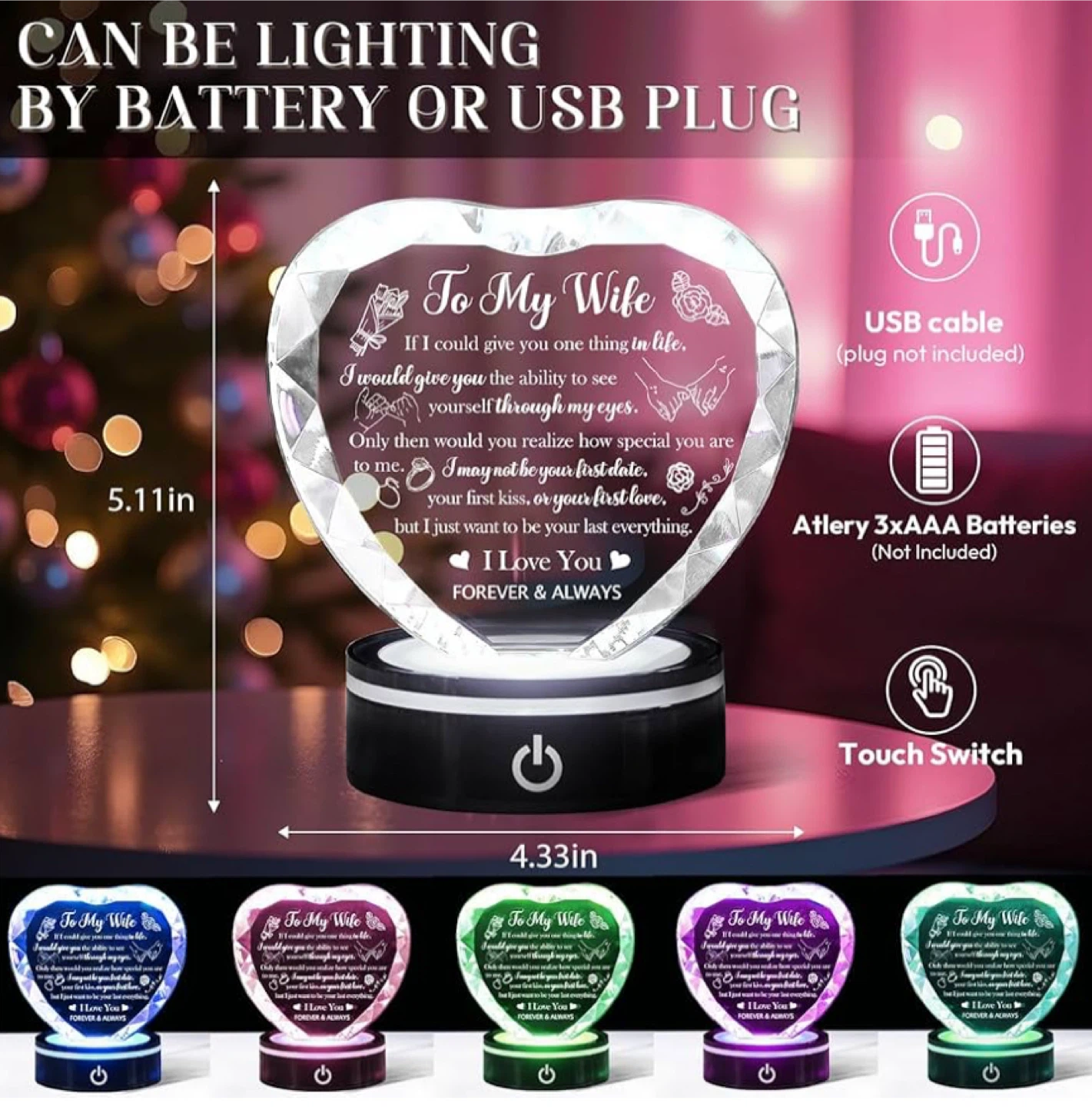 Laser Engraved Crystal Heart Gift - photo 3