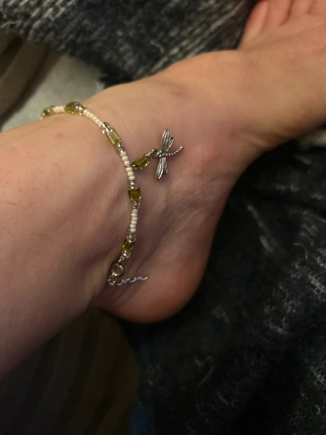 Dragonfly Beaded Anklet (Czech glass) thumbnail