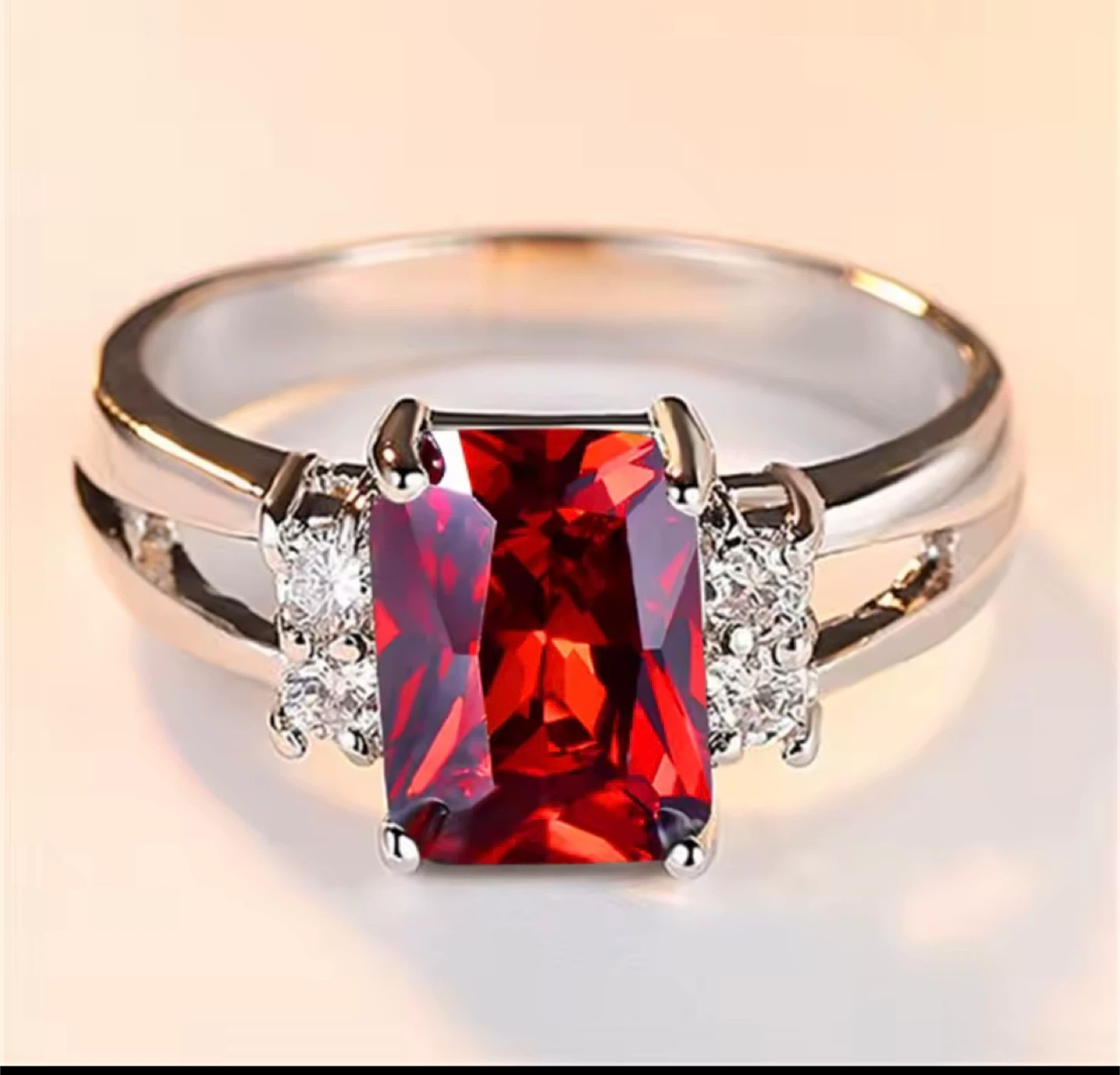 Red Cubic Zirconia Wedding Band - Size 6mm - photo 3