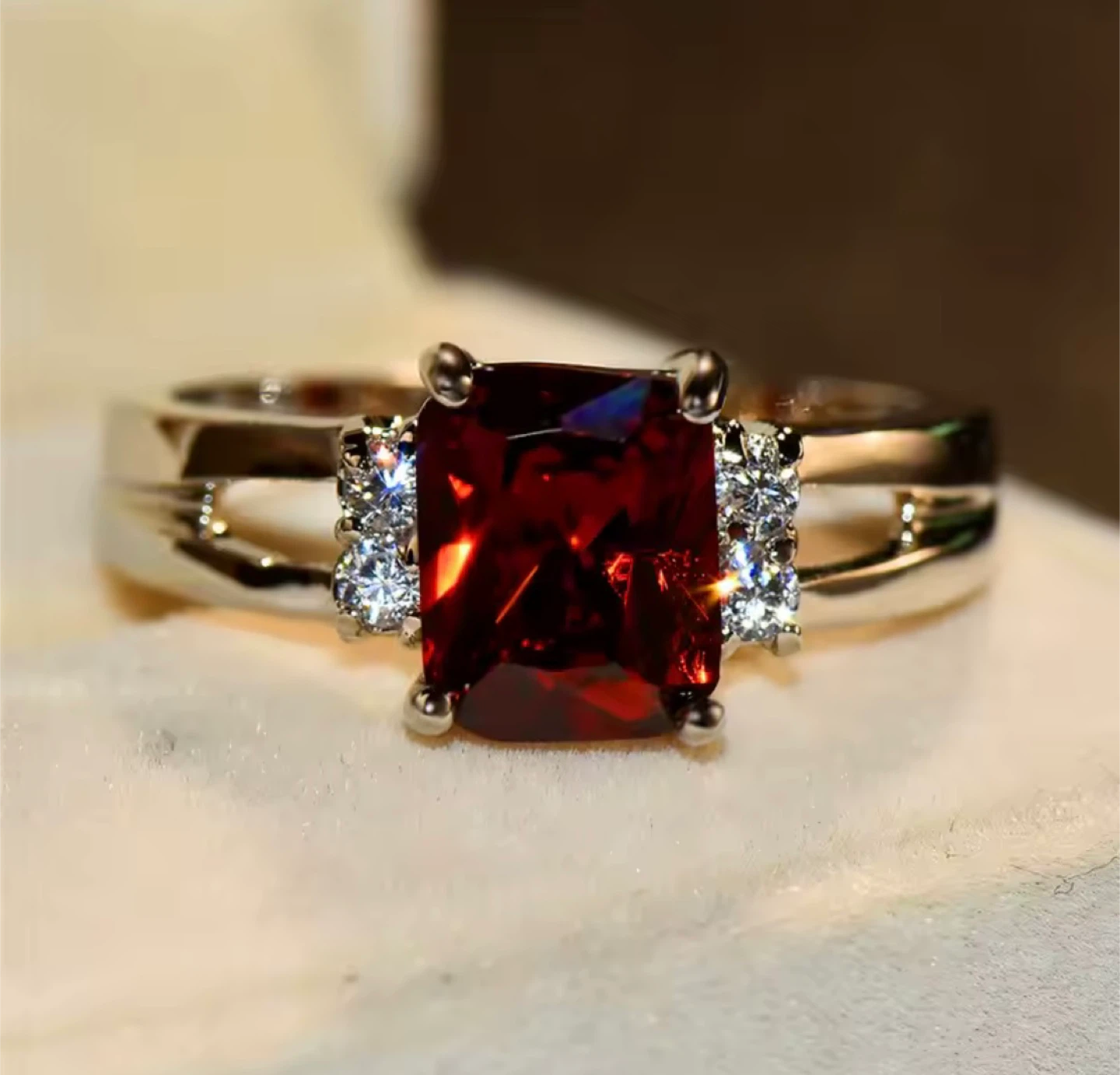 Red Cubic Zirconia Wedding Band - Size 6mm - photo 2