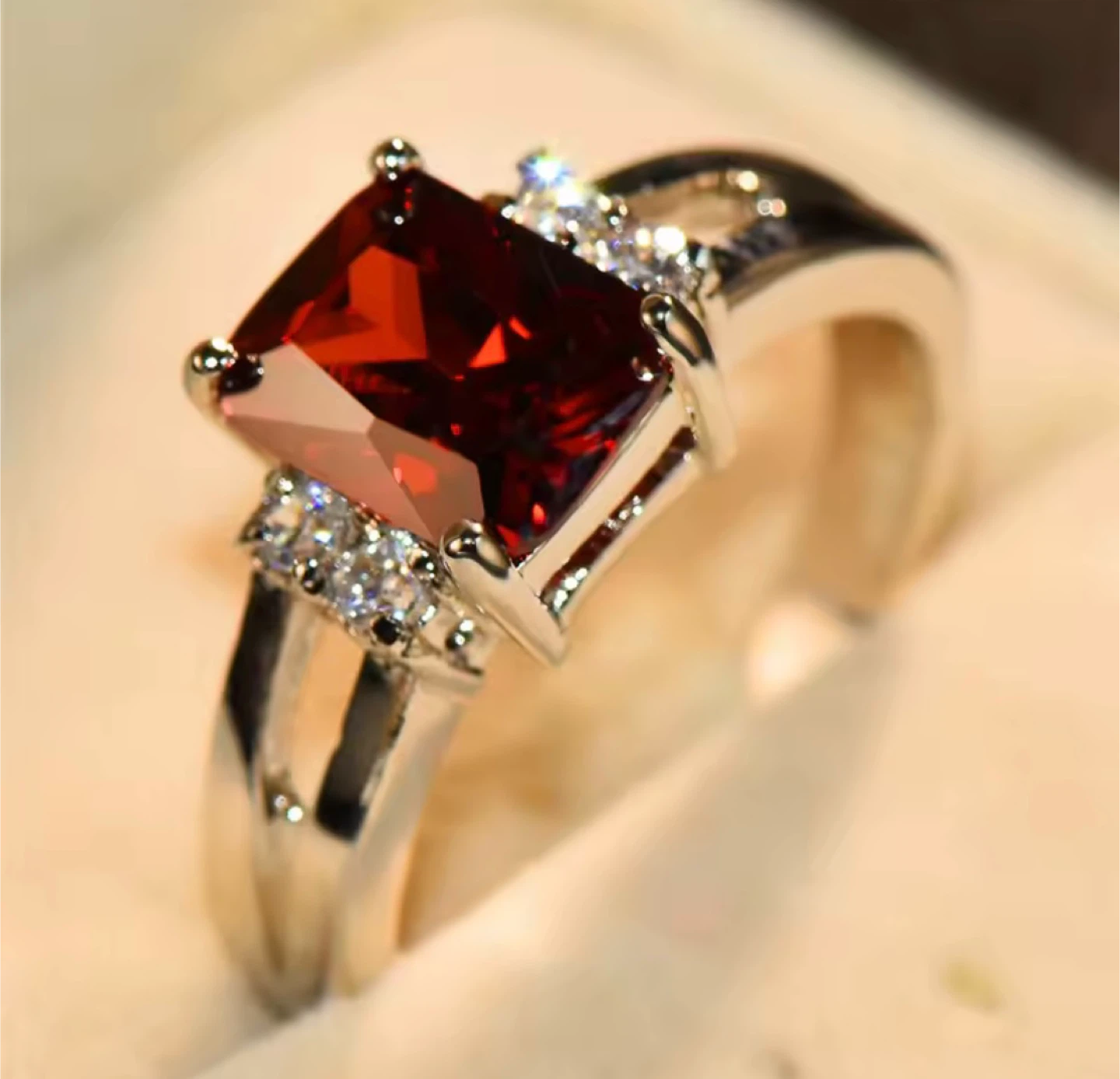 Red Cubic Zirconia Wedding Band - Size 6mm