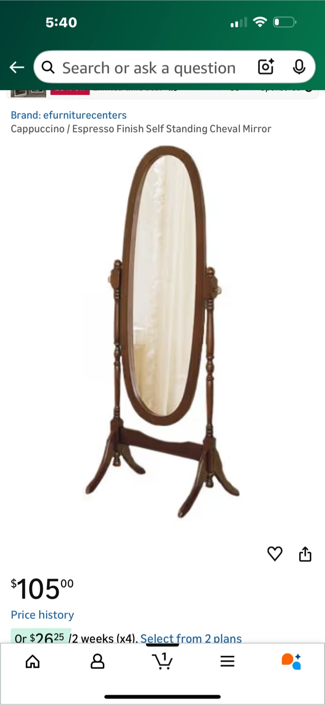 Cappuccino/Espresso Cheval Mirror