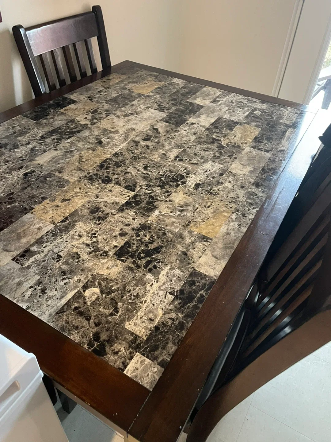 Dining Table with Marble-Look Top