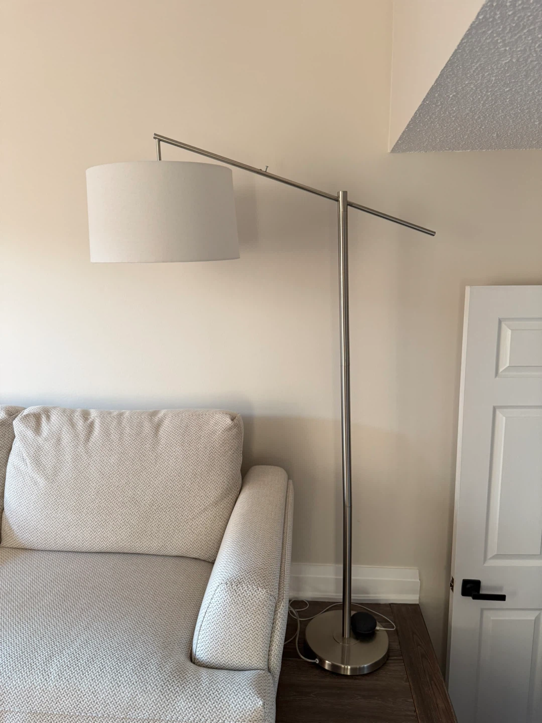 Silver Floor Lamp with White Shade