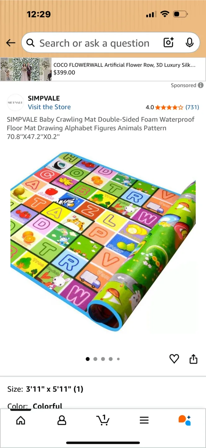 SIMPVALE Baby Crawling Mat - Alphabet & Animals