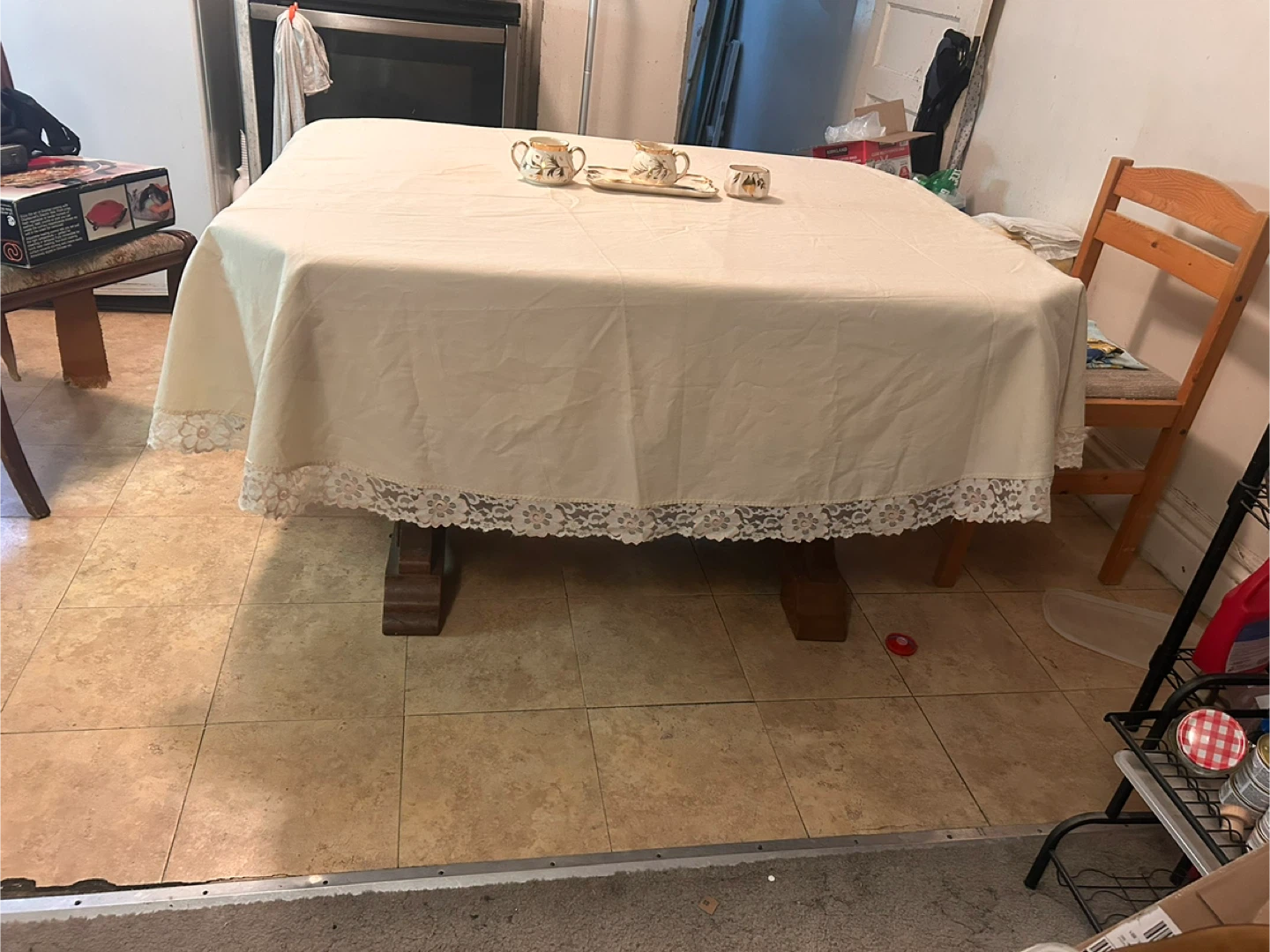 🥕 Vintage Lace Trimmed Linen Tablecloth - Cream 🥕 - photo 2