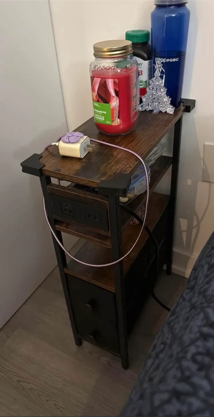 Slim Bedside Table with Charging Station