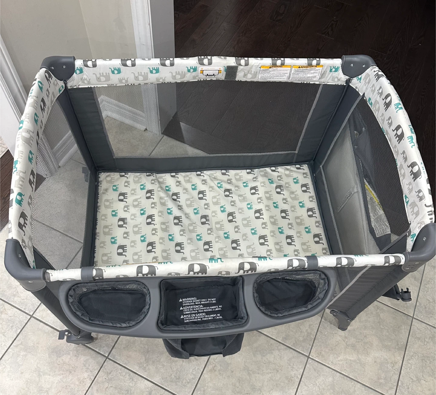 Baby Trend Playpen - Grey with Elephant Print - photo 3