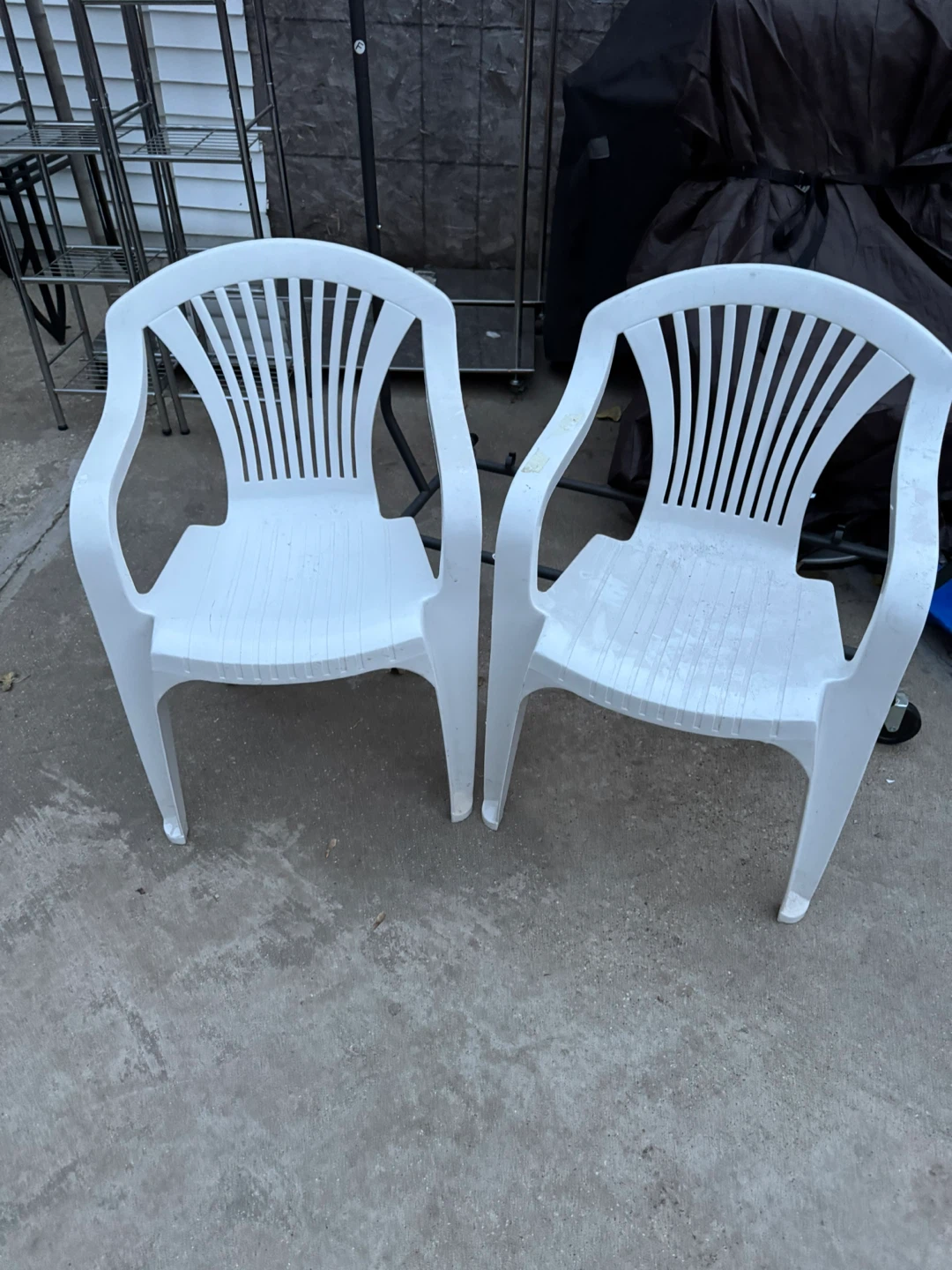 White Plastic Outdoor Chairs - Set of 2