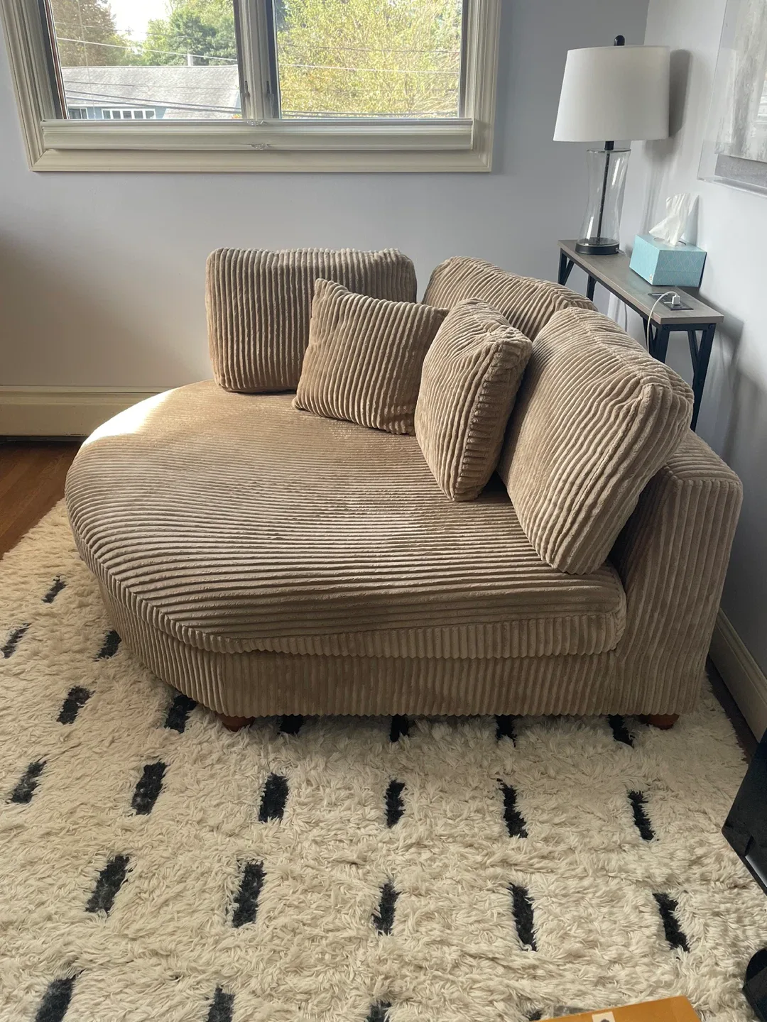 Gray corduroy cuddle couch image indicator(2)