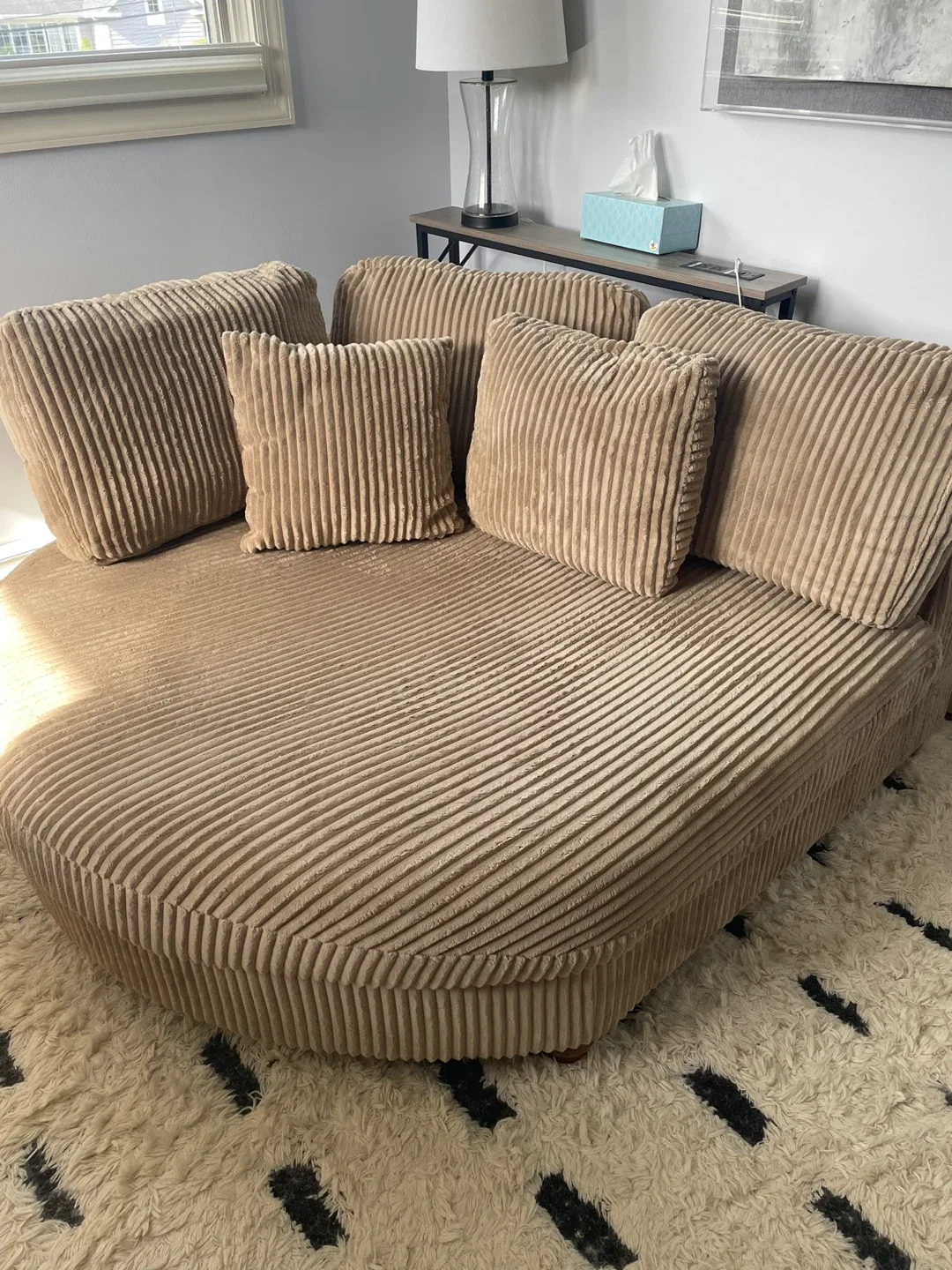 Gray corduroy cuddle couch image indicator(3)