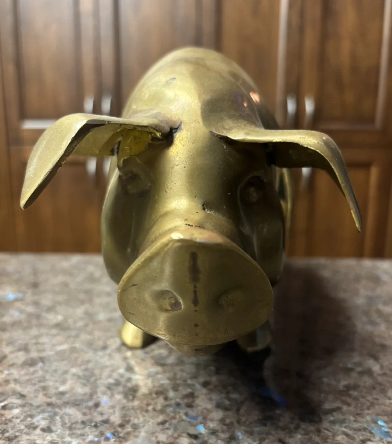 Large 16” vintage brass Piggy bank. image indicator(6)