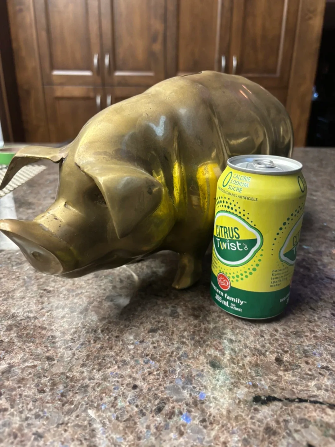 Large 16” vintage brass Piggy bank. image indicator(2)
