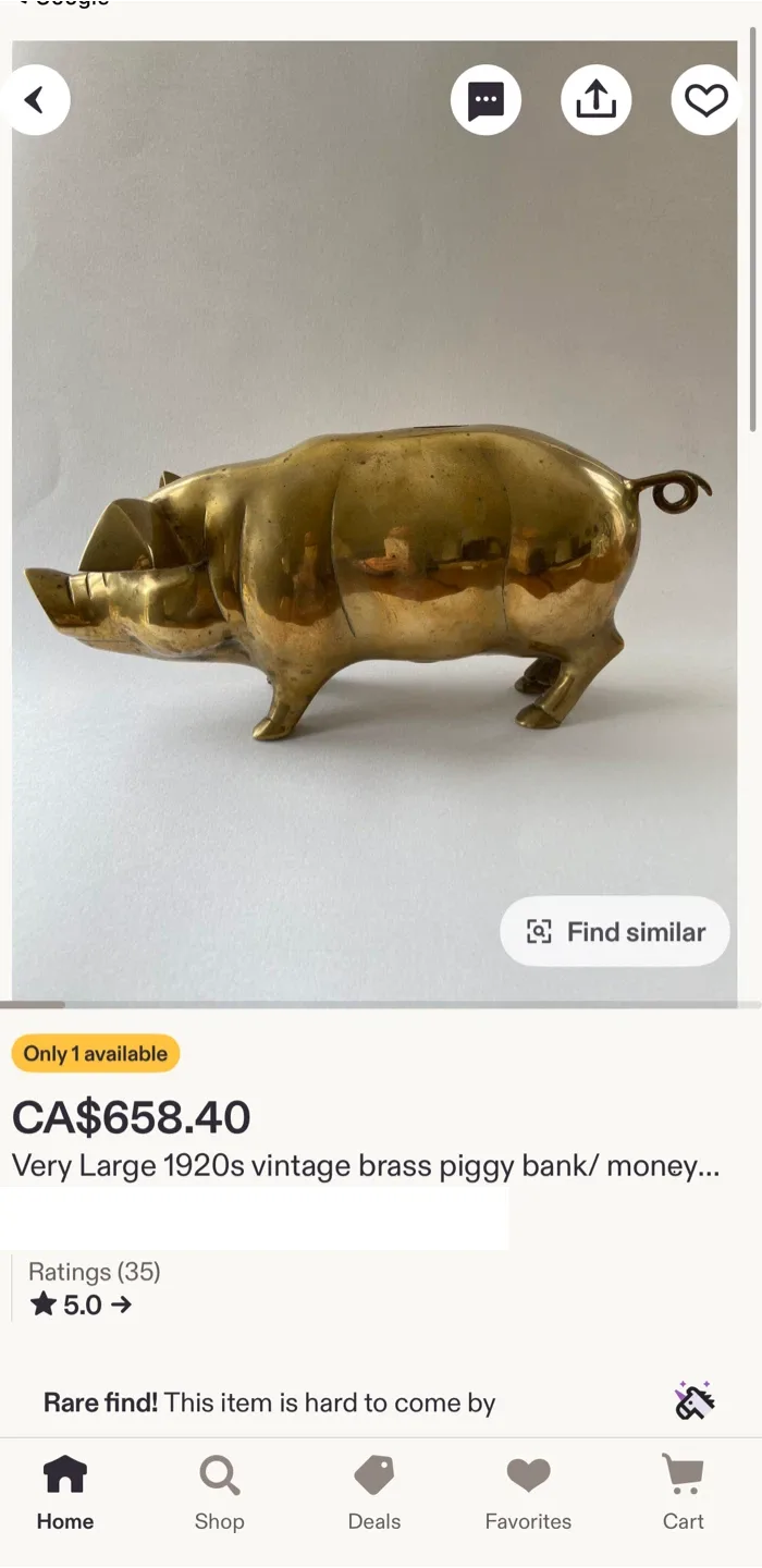 Large 16” vintage brass Piggy bank. image indicator(9)