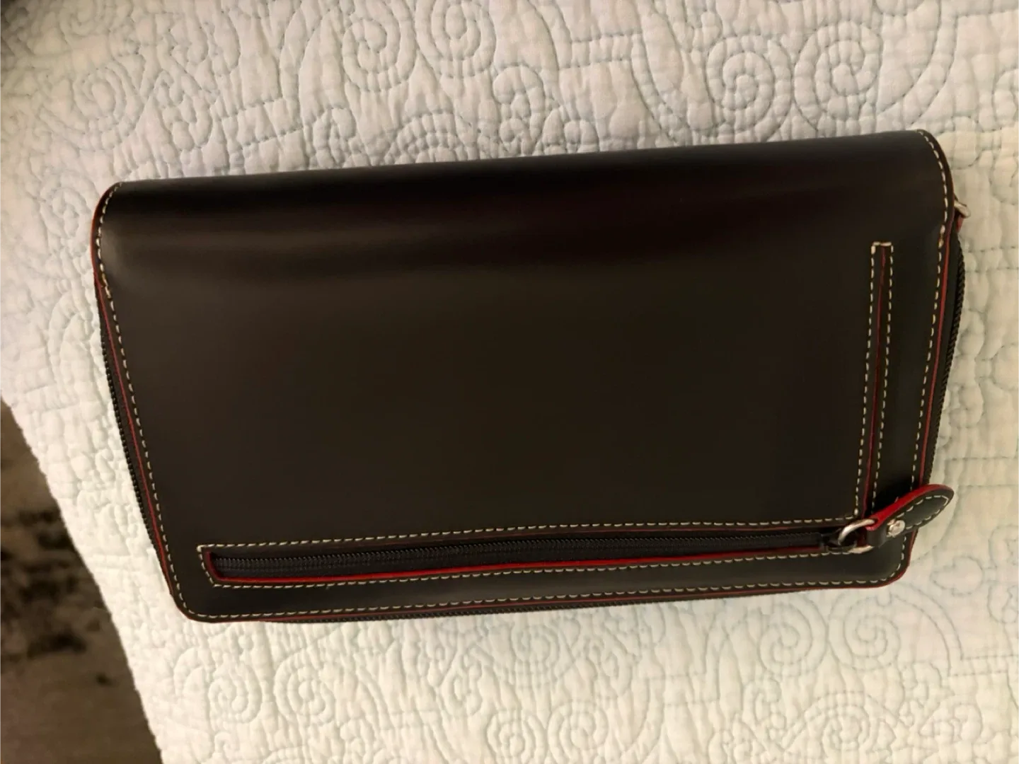 New black faux leather wallet. Red interior image indicator(2)