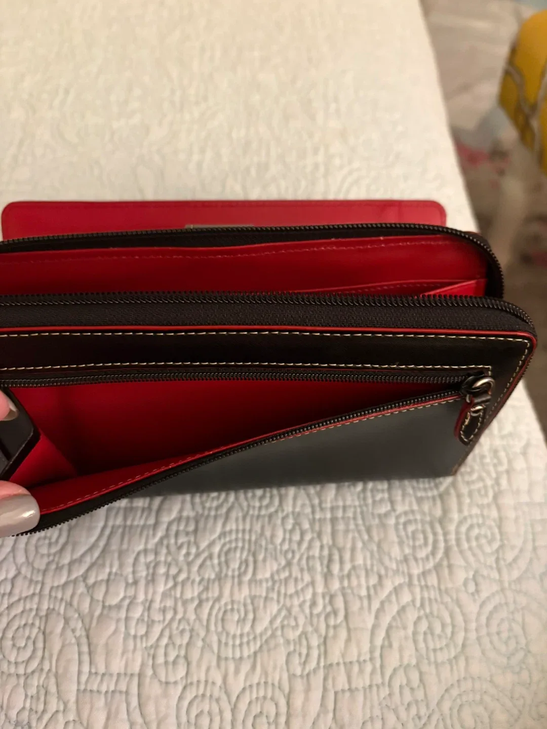 New black faux leather wallet. Red interior image indicator(5)