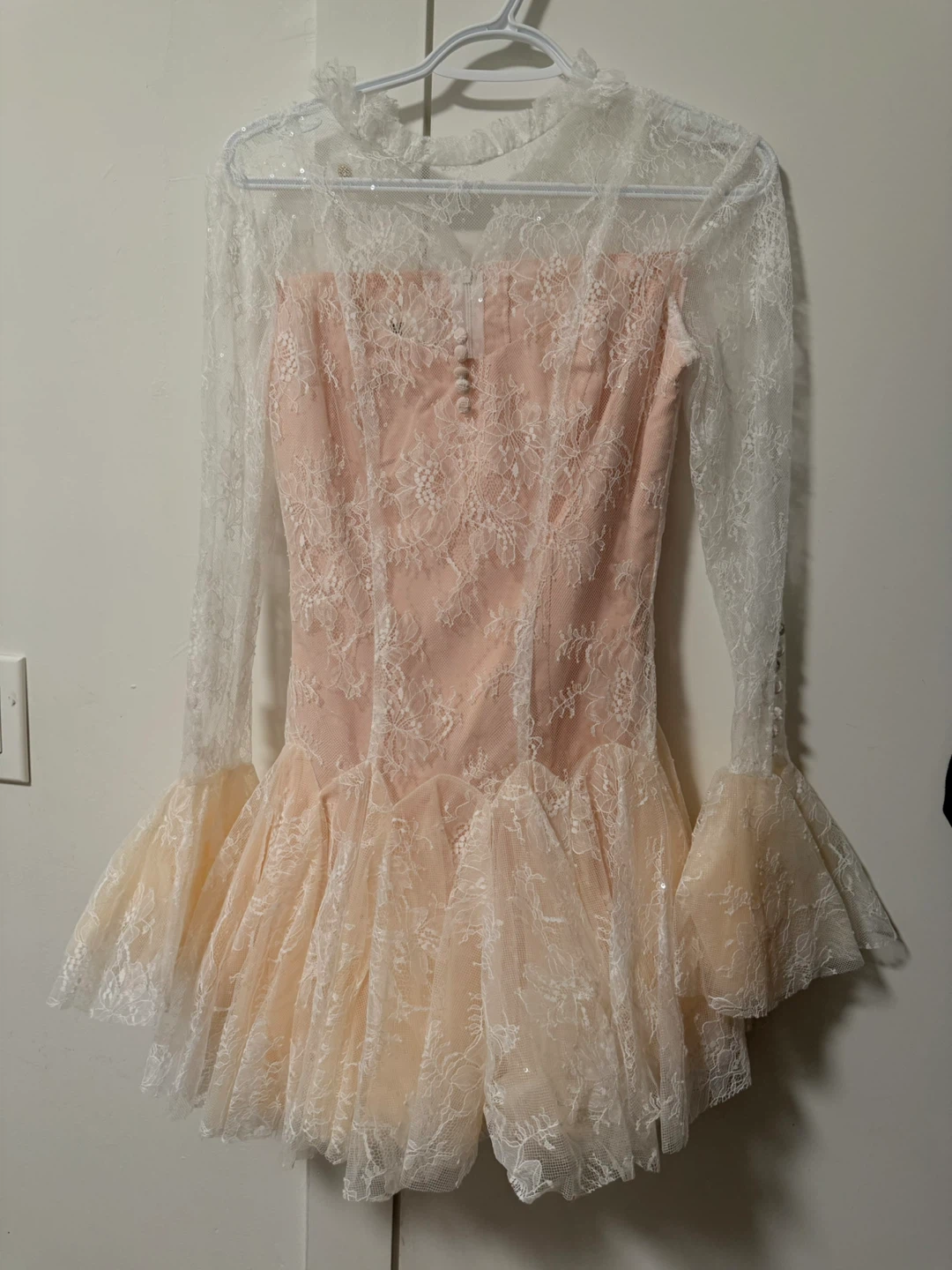 Lace Mini Dress - White/Pink - photo 4