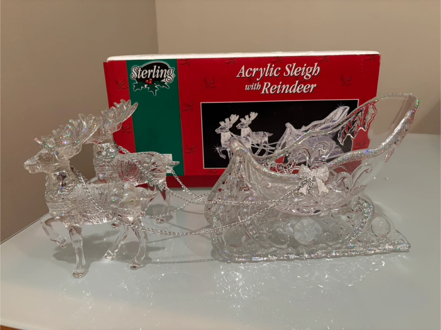 Sterling Acrylic Sleigh with Reindeer