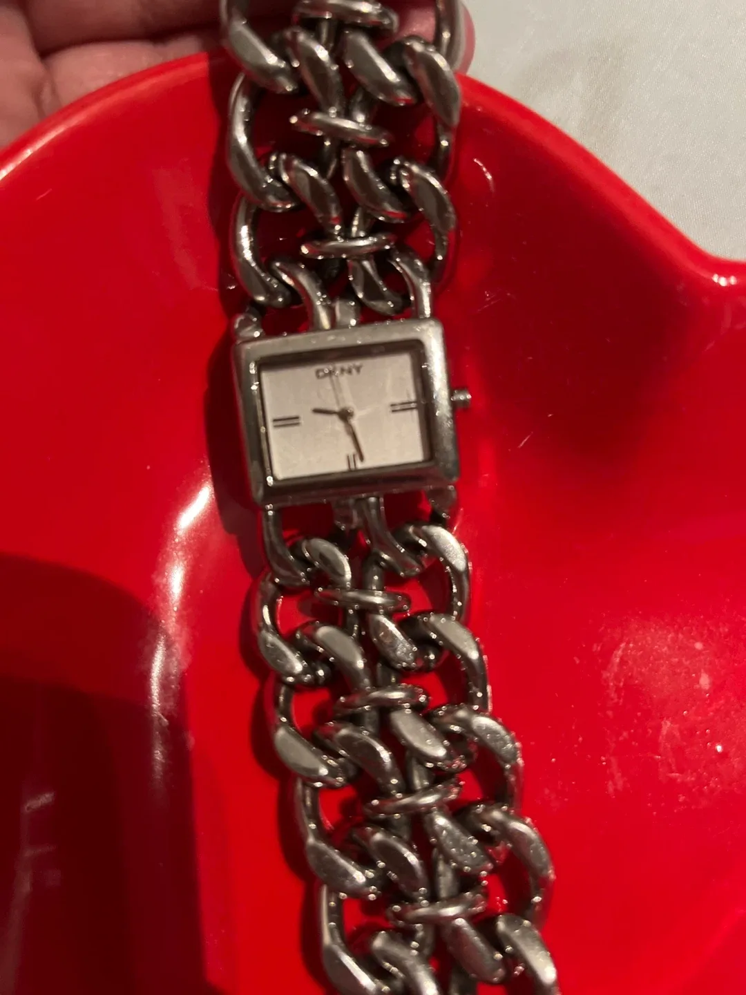 Beautiful 😍 Dkny women’s silver chain watch $60 image indicator(2)