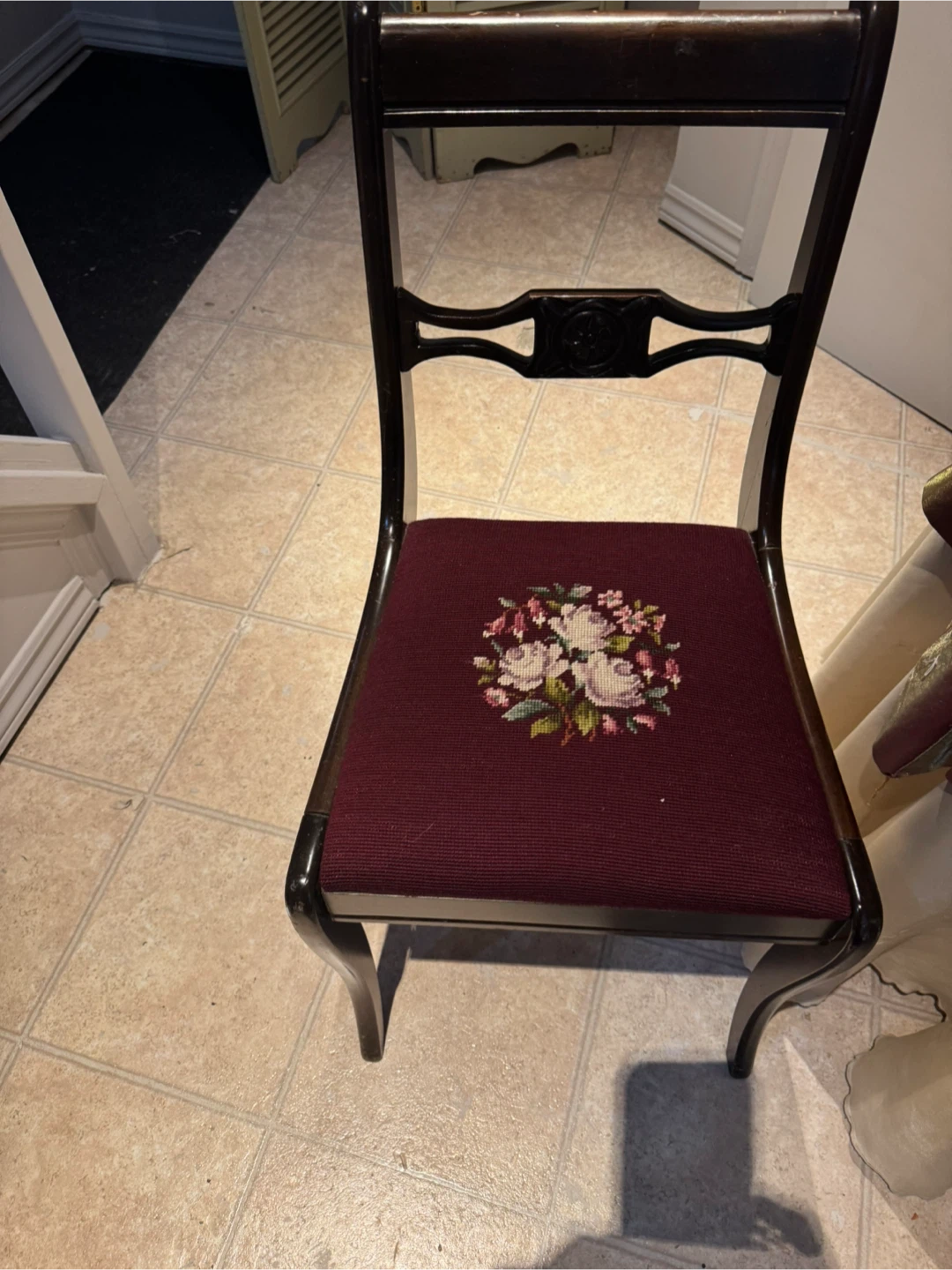 Antique Floral Needlepoint Accent Chair - photo 3