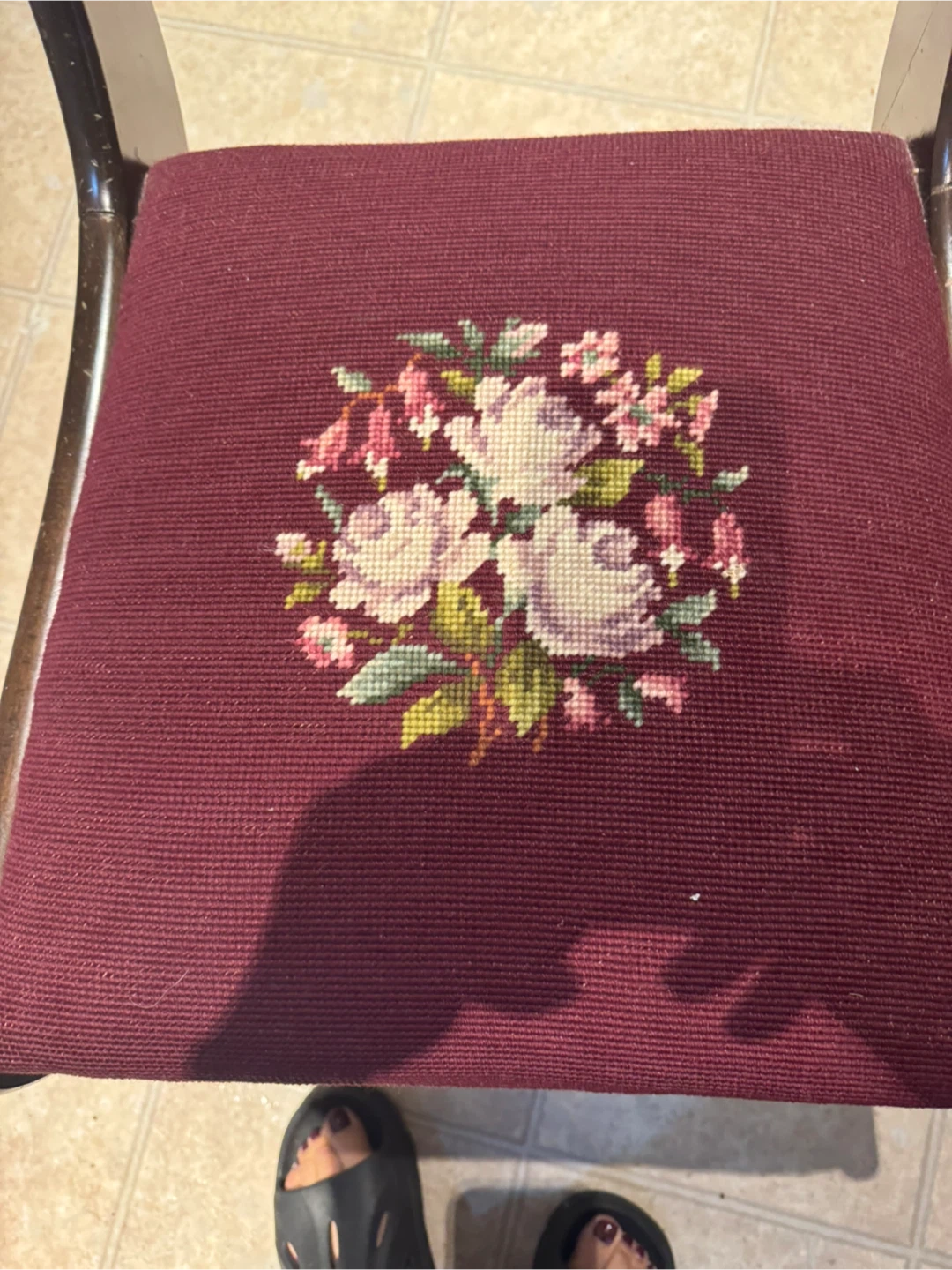 Antique Floral Needlepoint Accent Chair