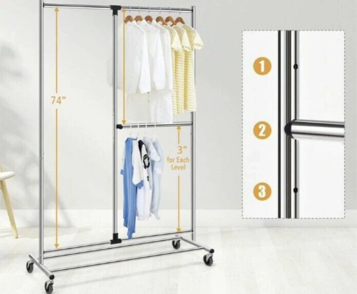 Rolling Double Rod Clothes Rack image indicator(4)