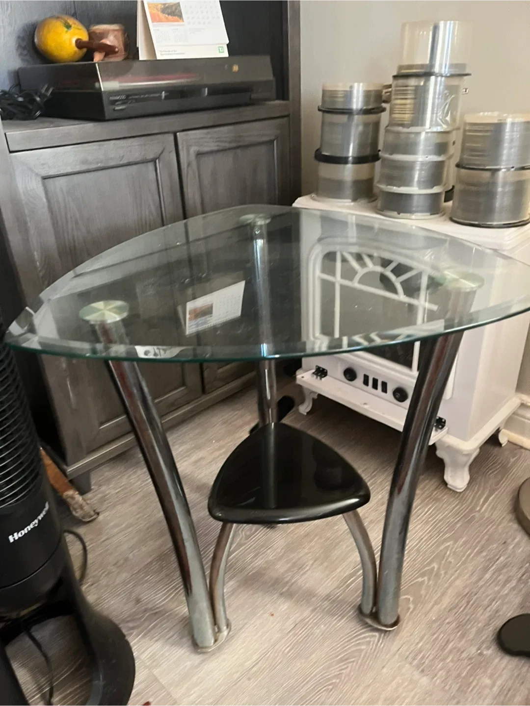 2 Glass Top Triangle End Tables