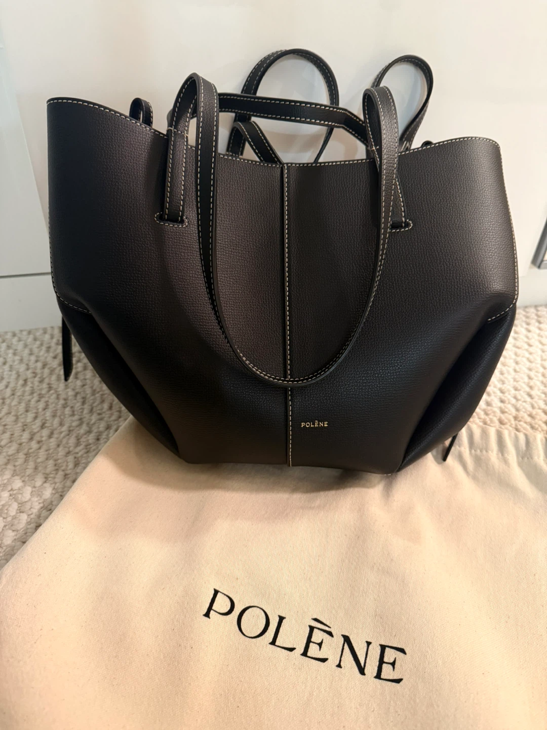 BRAND NEW Polène Cyme Mini Black Leather Tote Bag