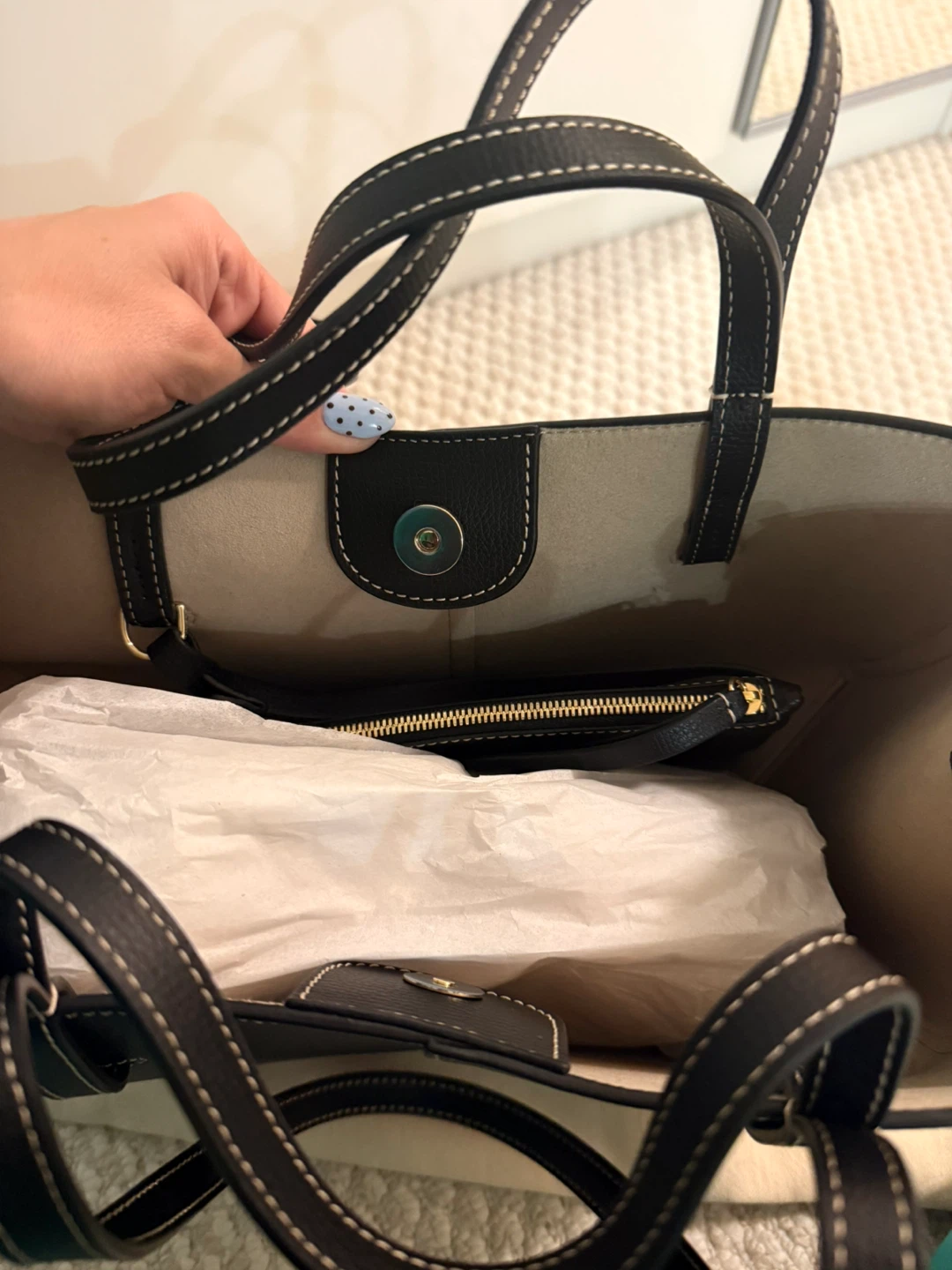 BRAND NEW Polène Cyme Mini Black Leather Tote Bag - photo 3