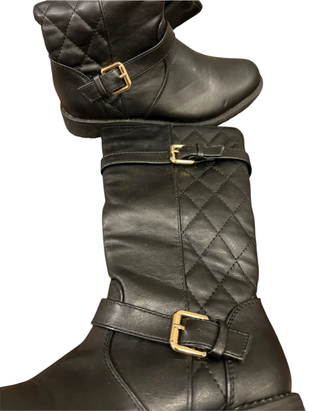 Black Quilted Girl Boots Size 1Y - photo 4