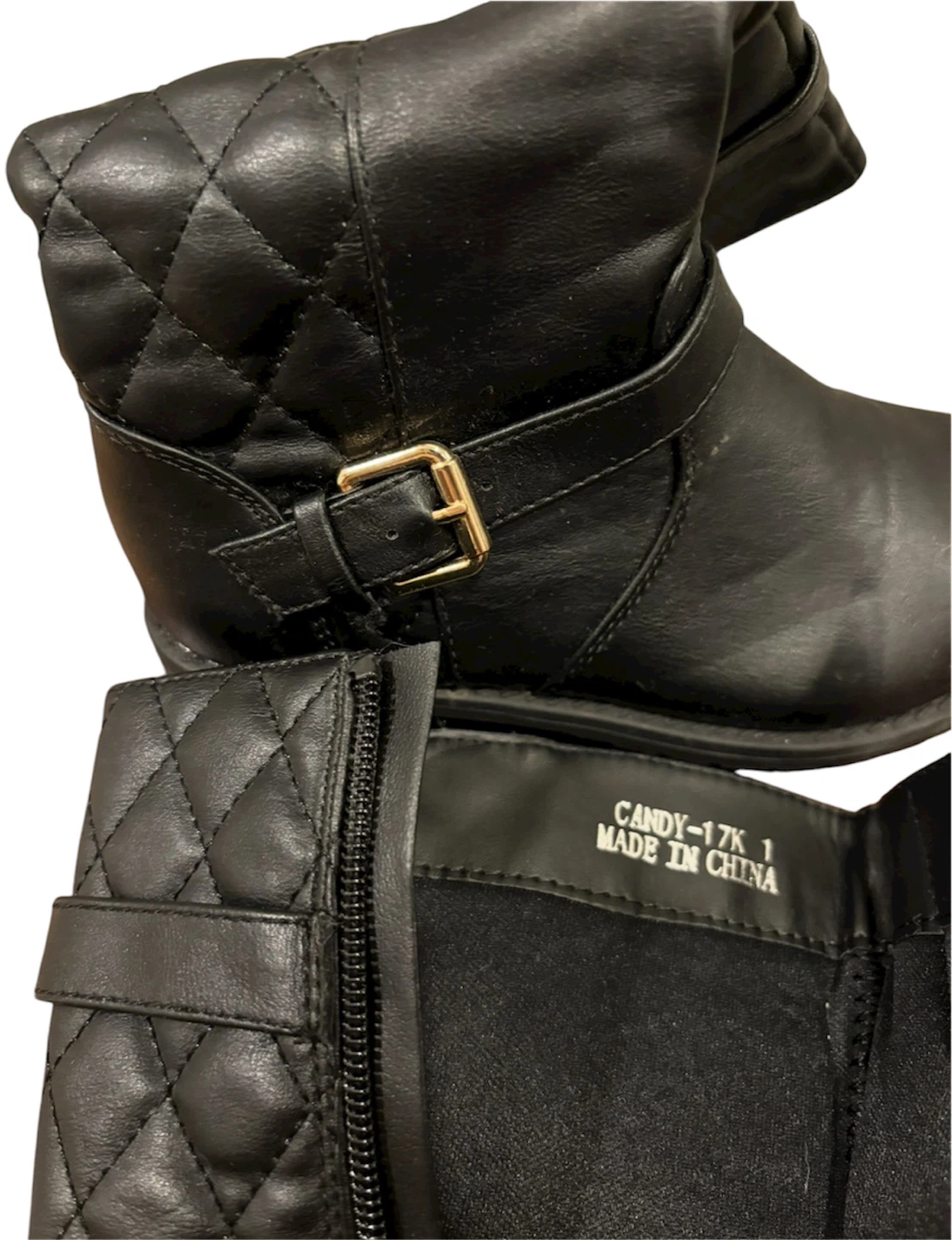Black Quilted Girl Boots Size 1Y - photo 3