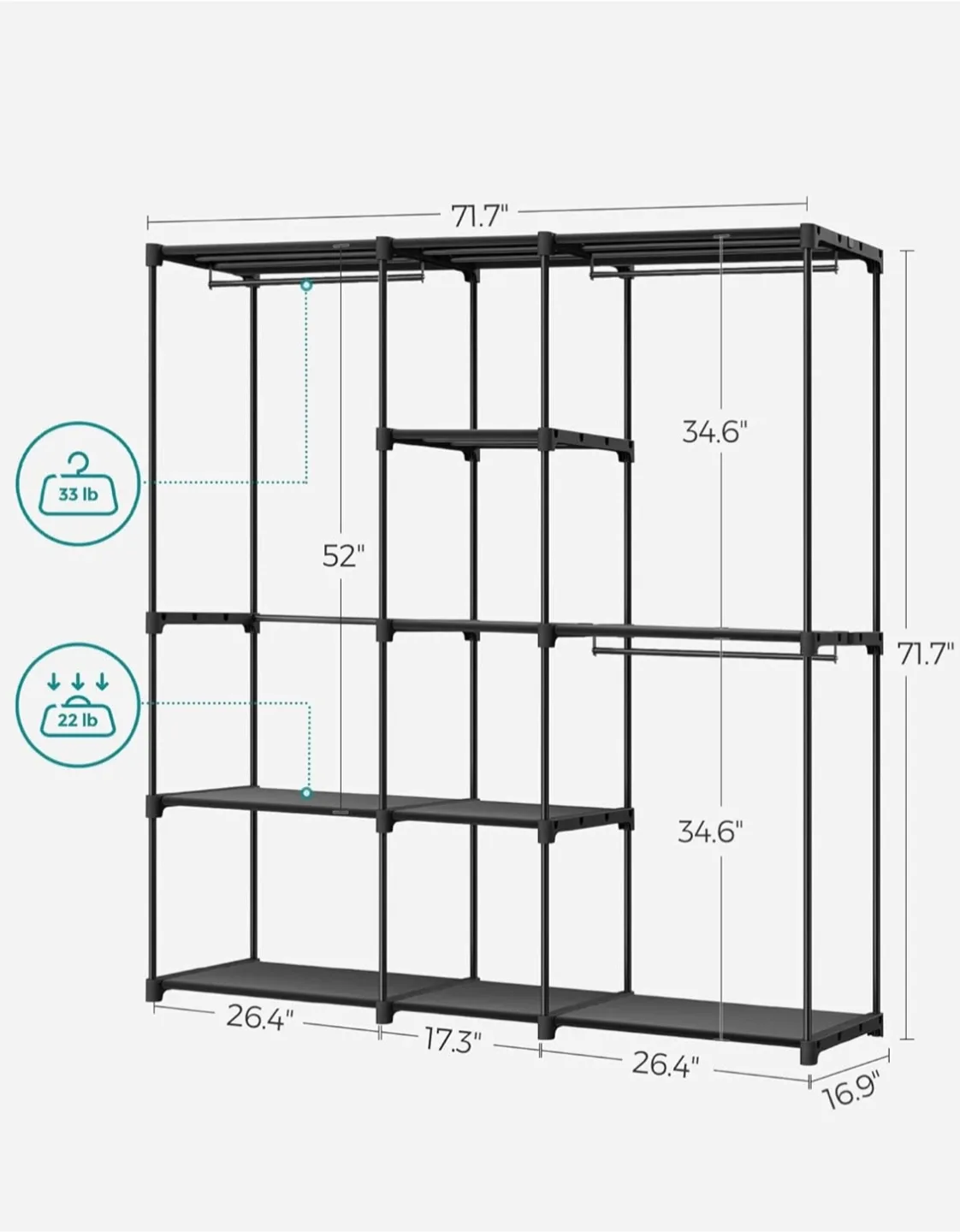 Black Metal Closet Organizer Wardrobe image indicator(3)